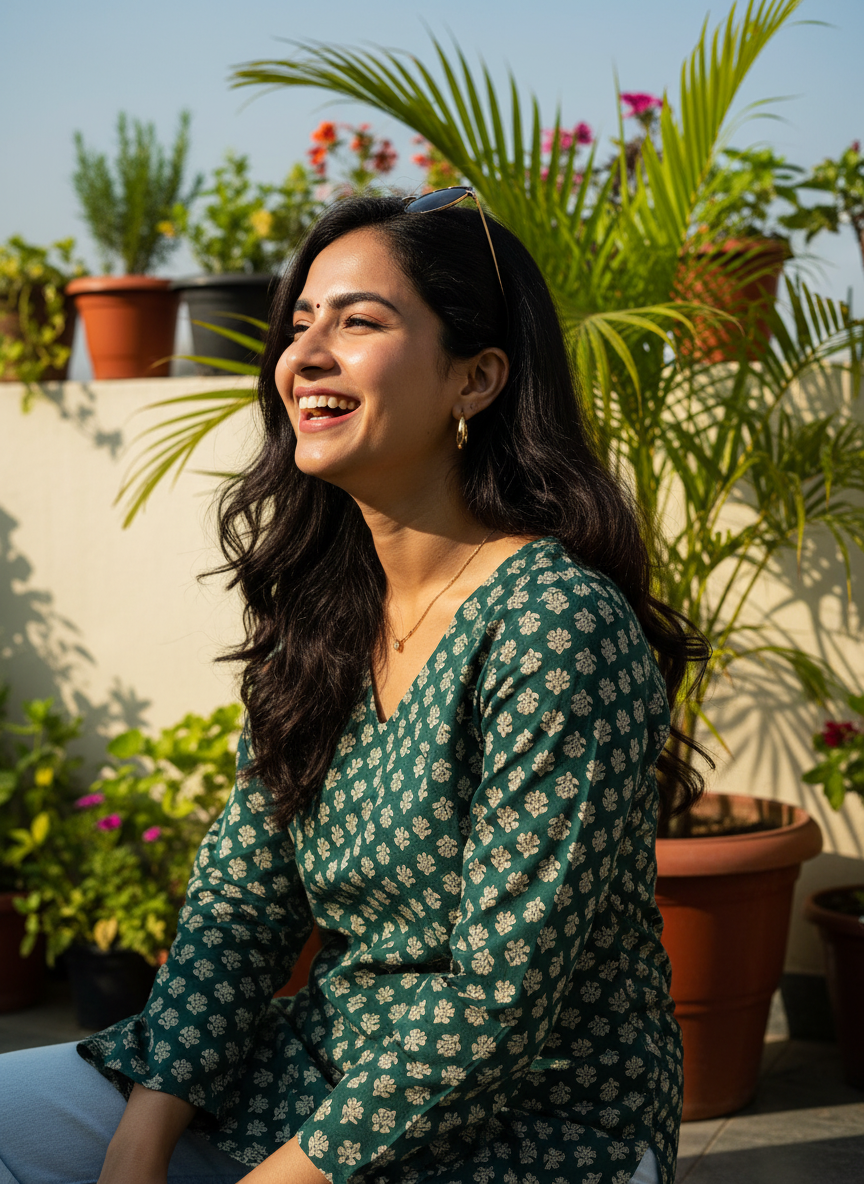 Emerald Bloom Cotton Short Kurti