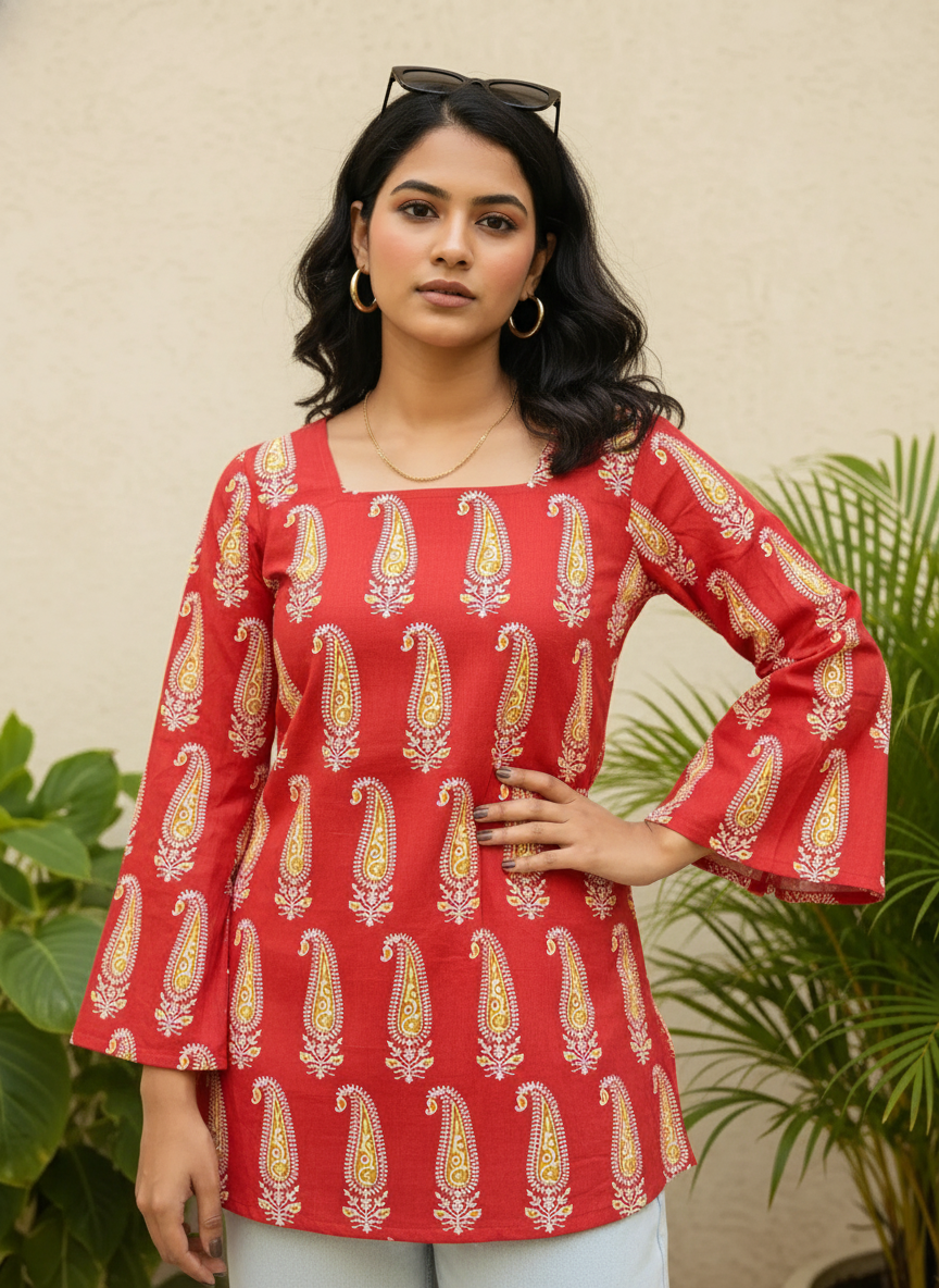 Presley Flower Cotton Short Kurti