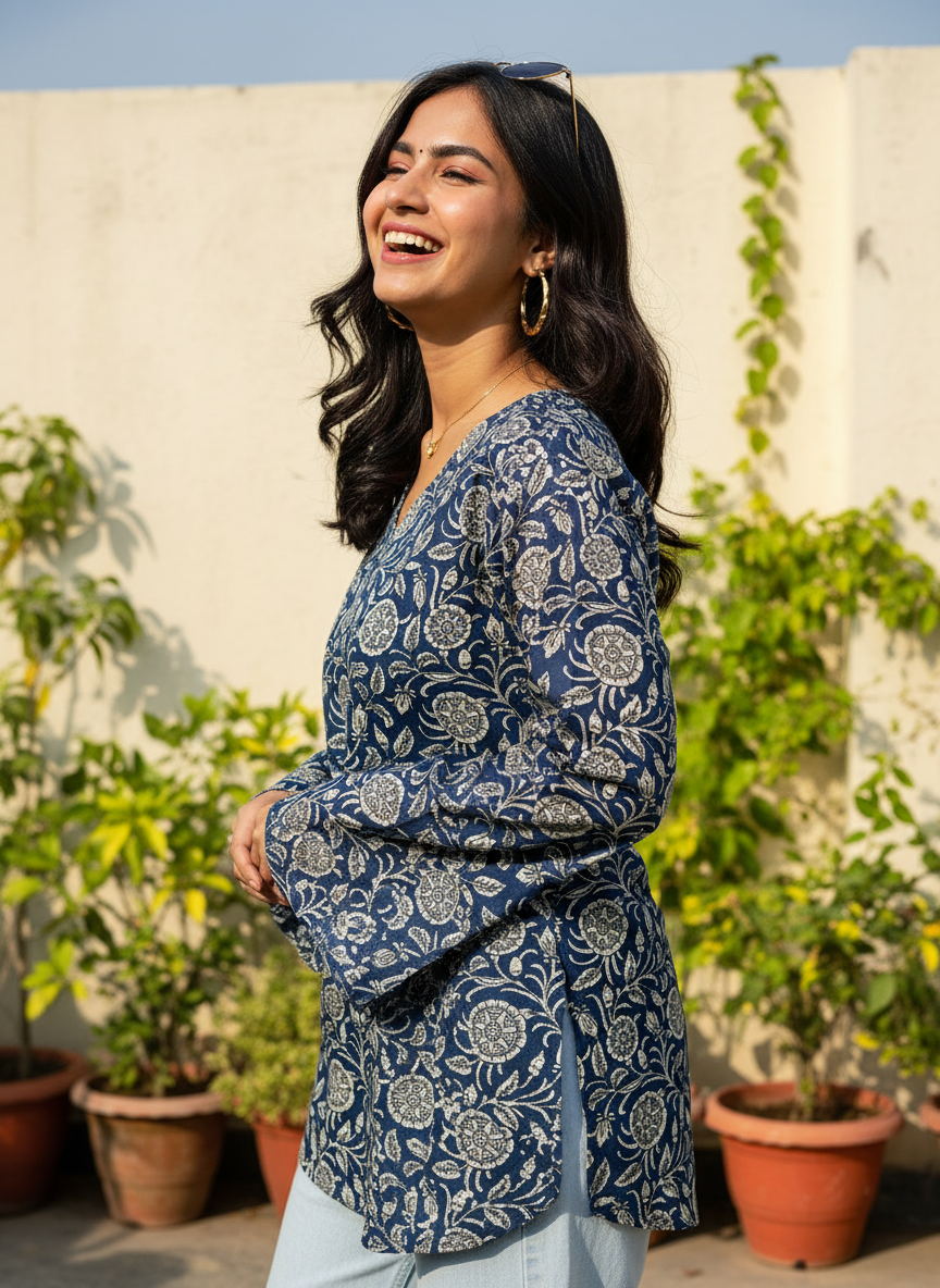 Indigo Vine Cotton Short Kurti