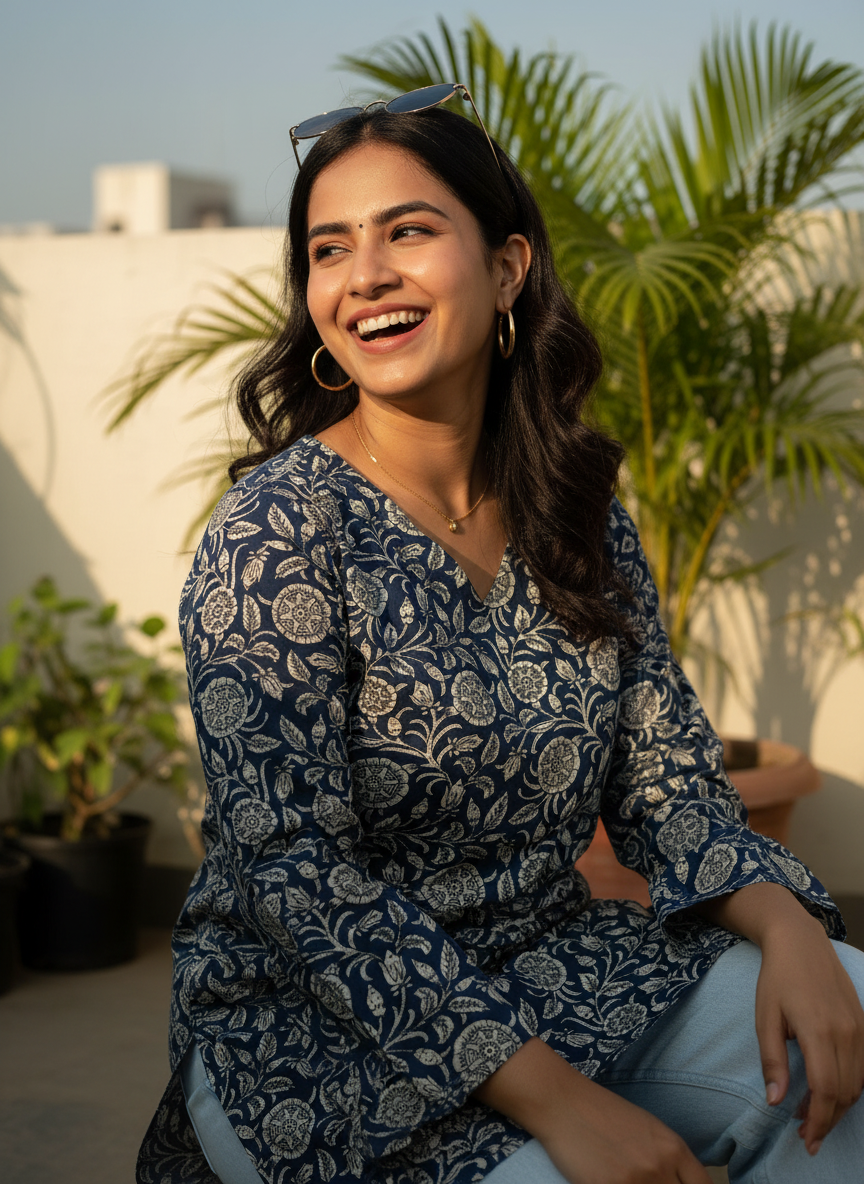 Indigo Vine Cotton Short Kurti