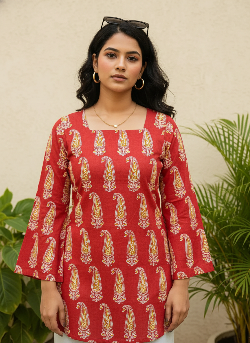 Presley Flower Cotton Short Kurti