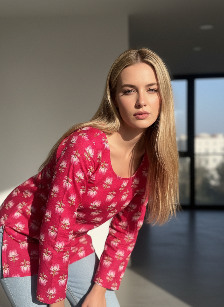 Rose Bloom Cotton Short Kurti