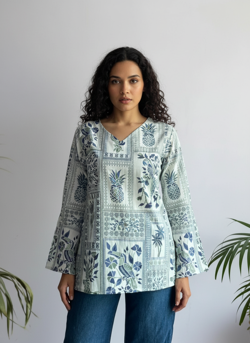 Tropical Tile Cotton Short Kurti