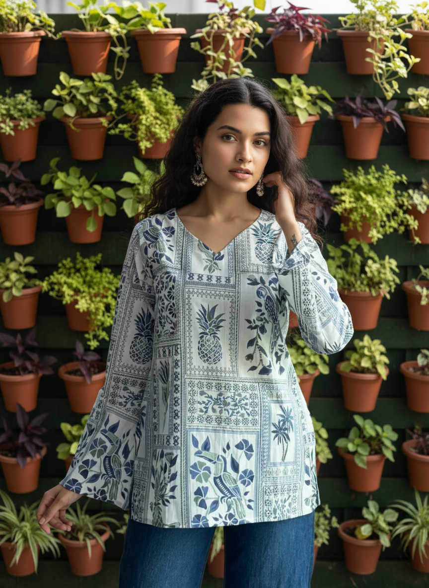 Tropical Tile Cotton Short Kurti