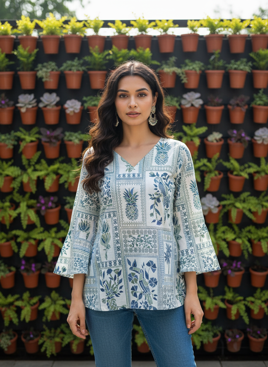 Tropical Tile Cotton Short Kurti