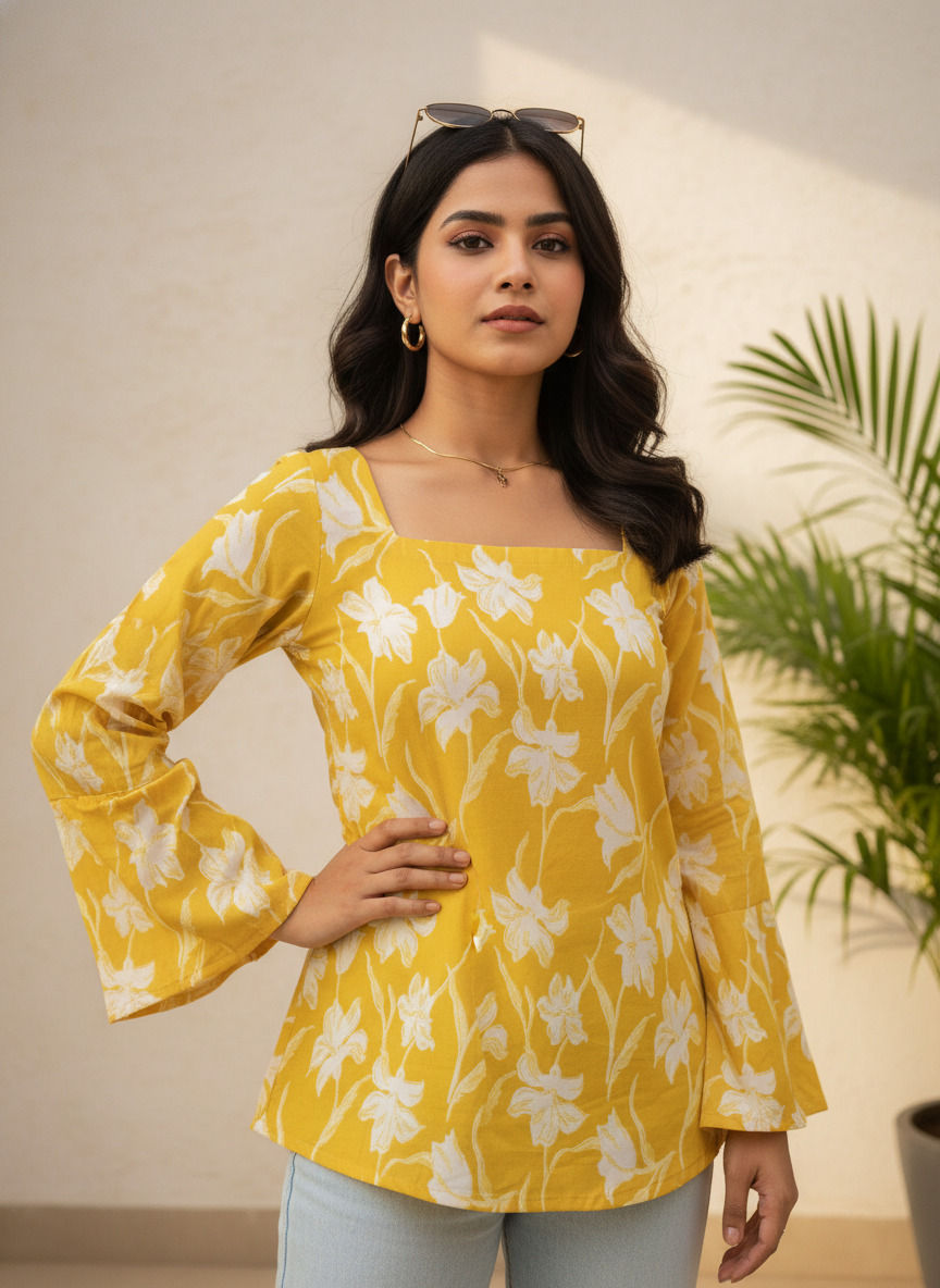Sunlit Lily Cotton Short Kurti