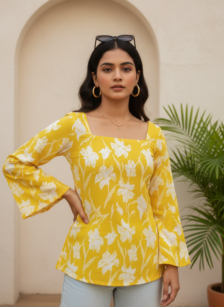 Sunlit Lily Cotton Short Kurti