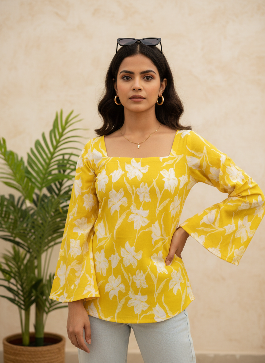 Sunlit Lily Cotton Short Kurti