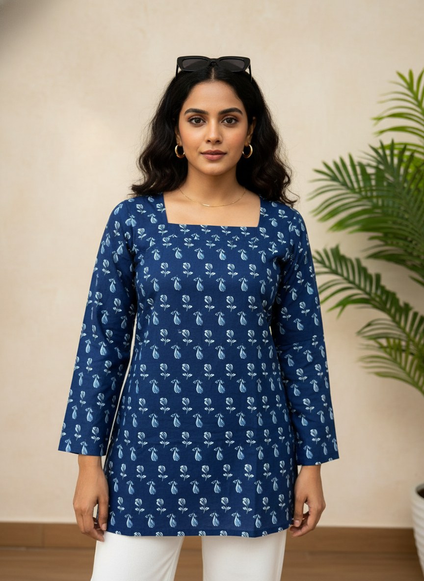 Blue Lotus Cotton Short Kurti