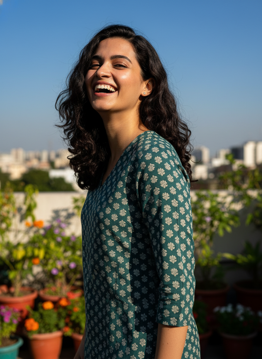 Emerald Bloom Cotton Short Kurti