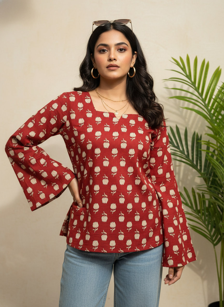 Crimson Tulip Cotton Short Kurti