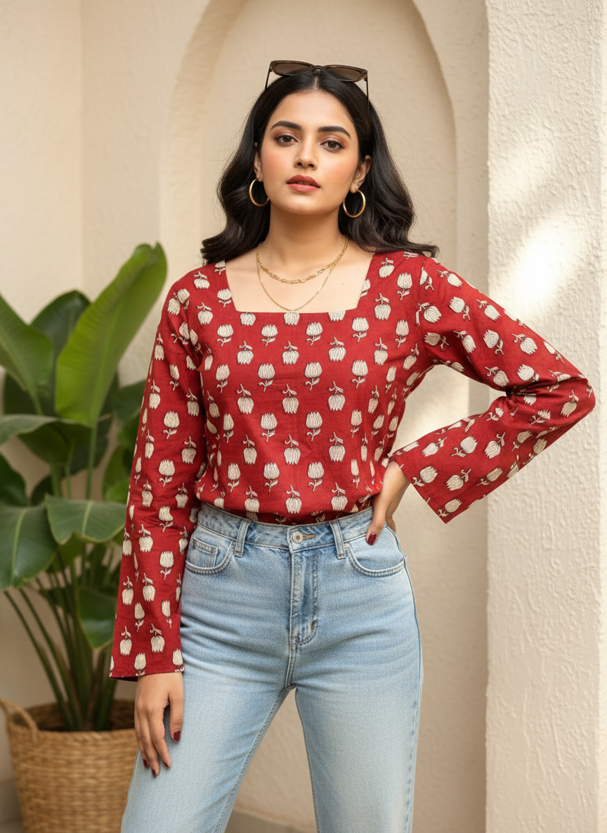 Crimson Tulip Cotton Short Kurti