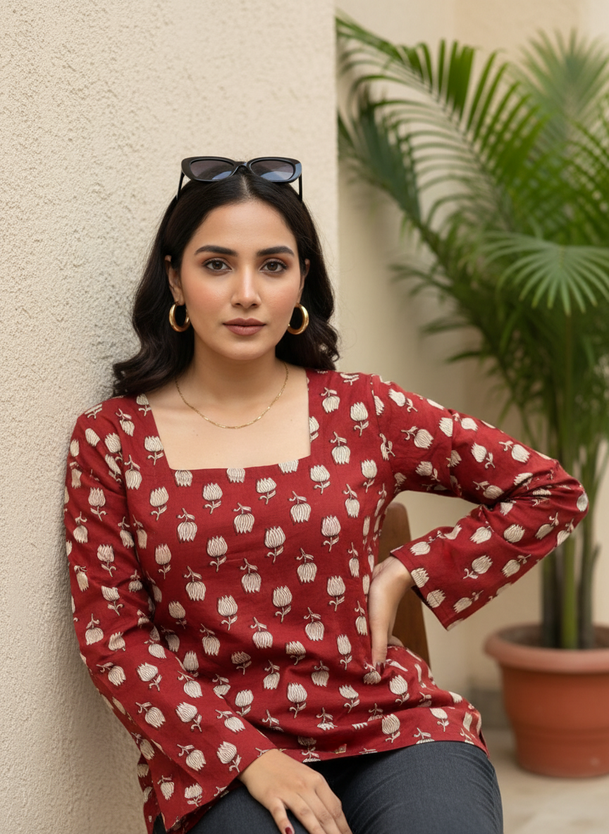 Crimson Tulip Cotton Short Kurti