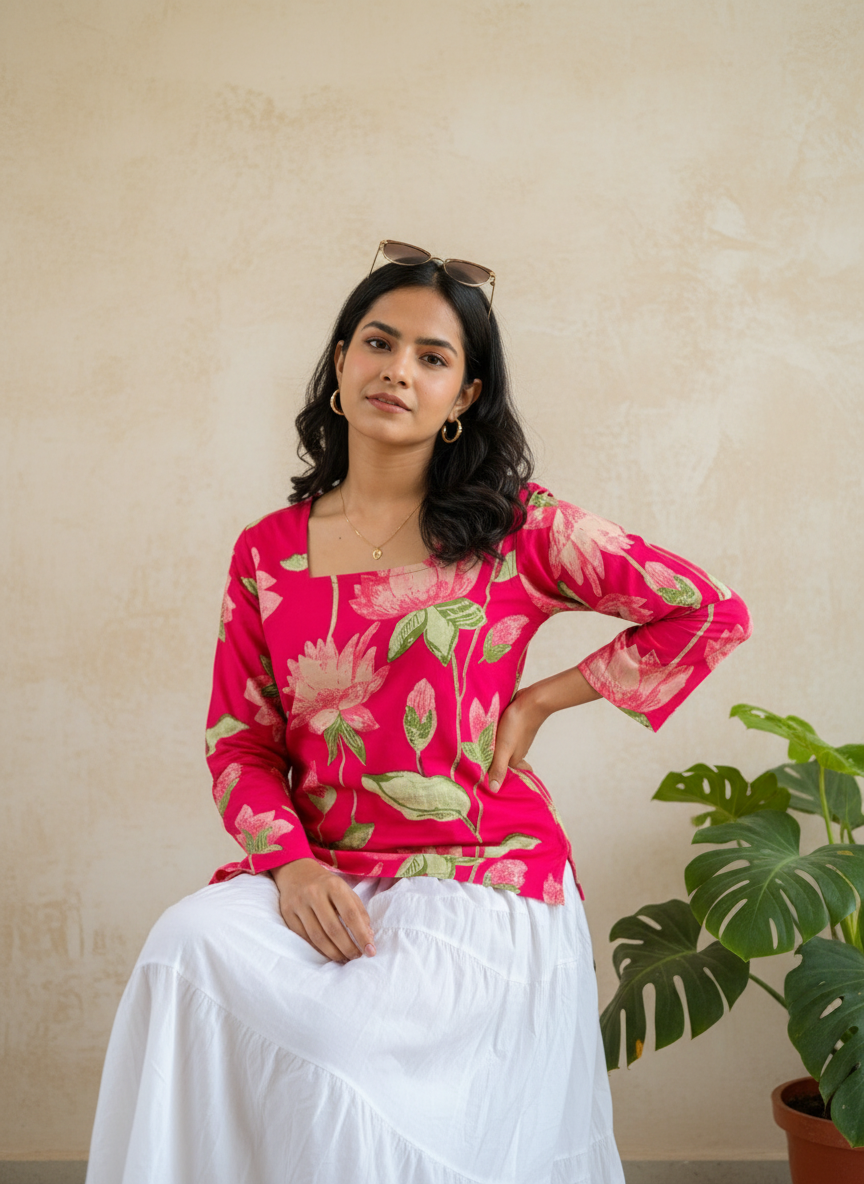 Lotus Garden Cotton Short Kurti