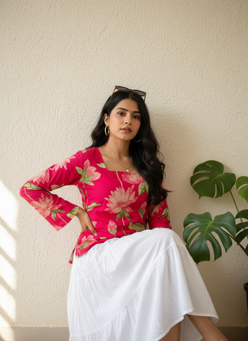 Lotus Garden Cotton Short Kurti