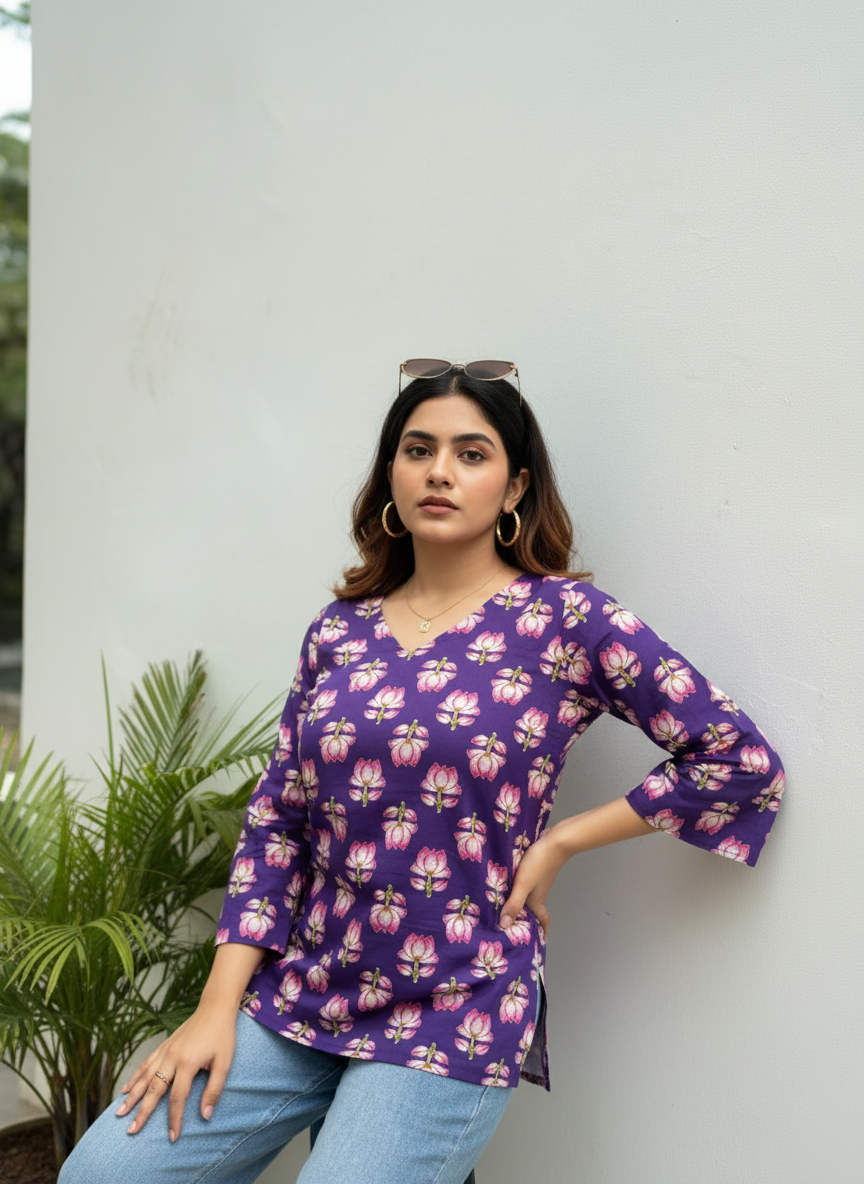 Royal Lotus Cotton Short Kurti