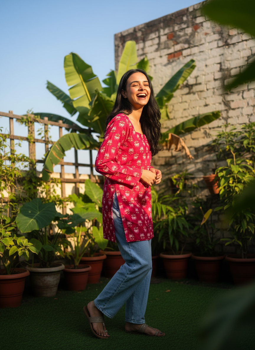 Rose Bloom Cotton Short Kurti